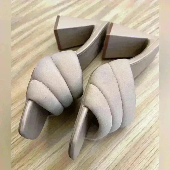 Open Edit Sheena Sandal Chunky Heel Square Toe Taupe Nude Size 8.5 - Picture 3 of 4